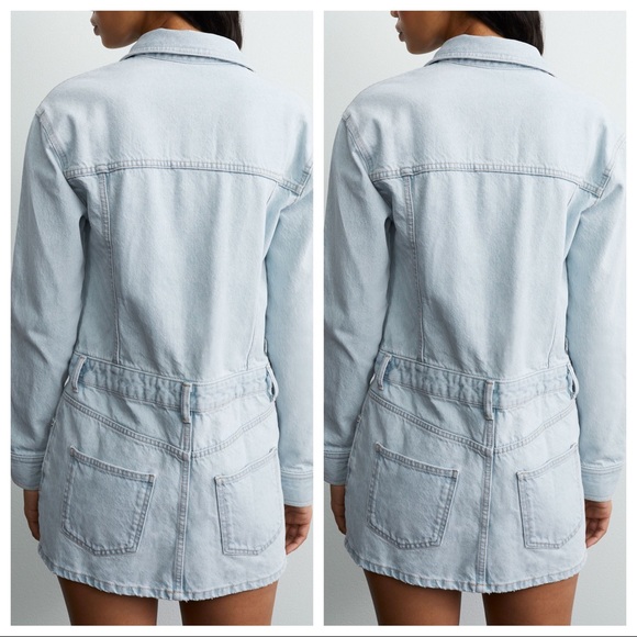ZARA‎ SHORT DENIM LIGHT BLUE MINI SHIRT DRESS - Picture 3 of 5